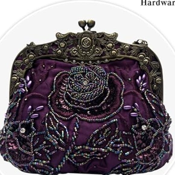 1920s Vintage Beaded Evening Purple Clutch Bag for Women a Sequin Handbag - Picture 5 of 5